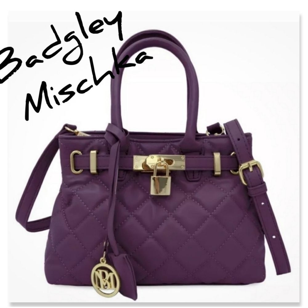NWT Badgley Mischka Mini Diamond Quilted Tote with Front Lock
